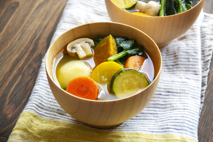 Vegan miso soup with plenty of vegetables