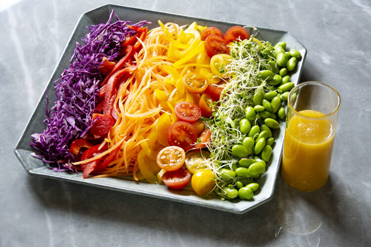 Rainbow salad with honey ginger dressing